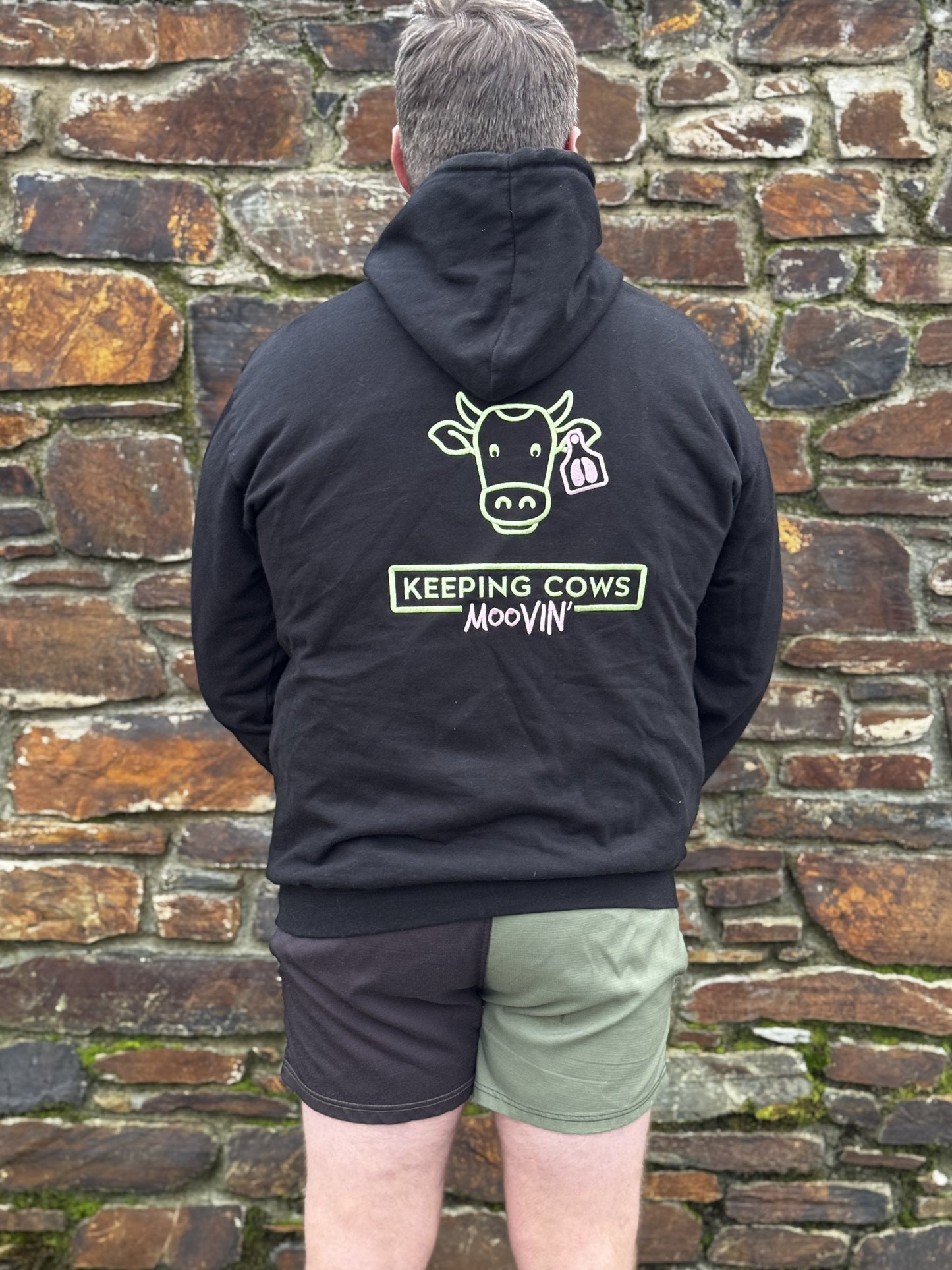 Pink and green logo hoodie
