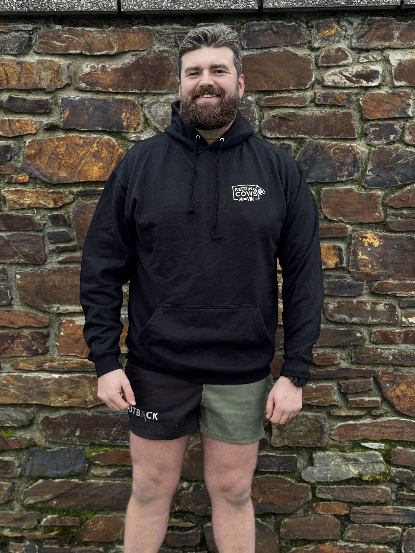 Pink and green logo hoodie