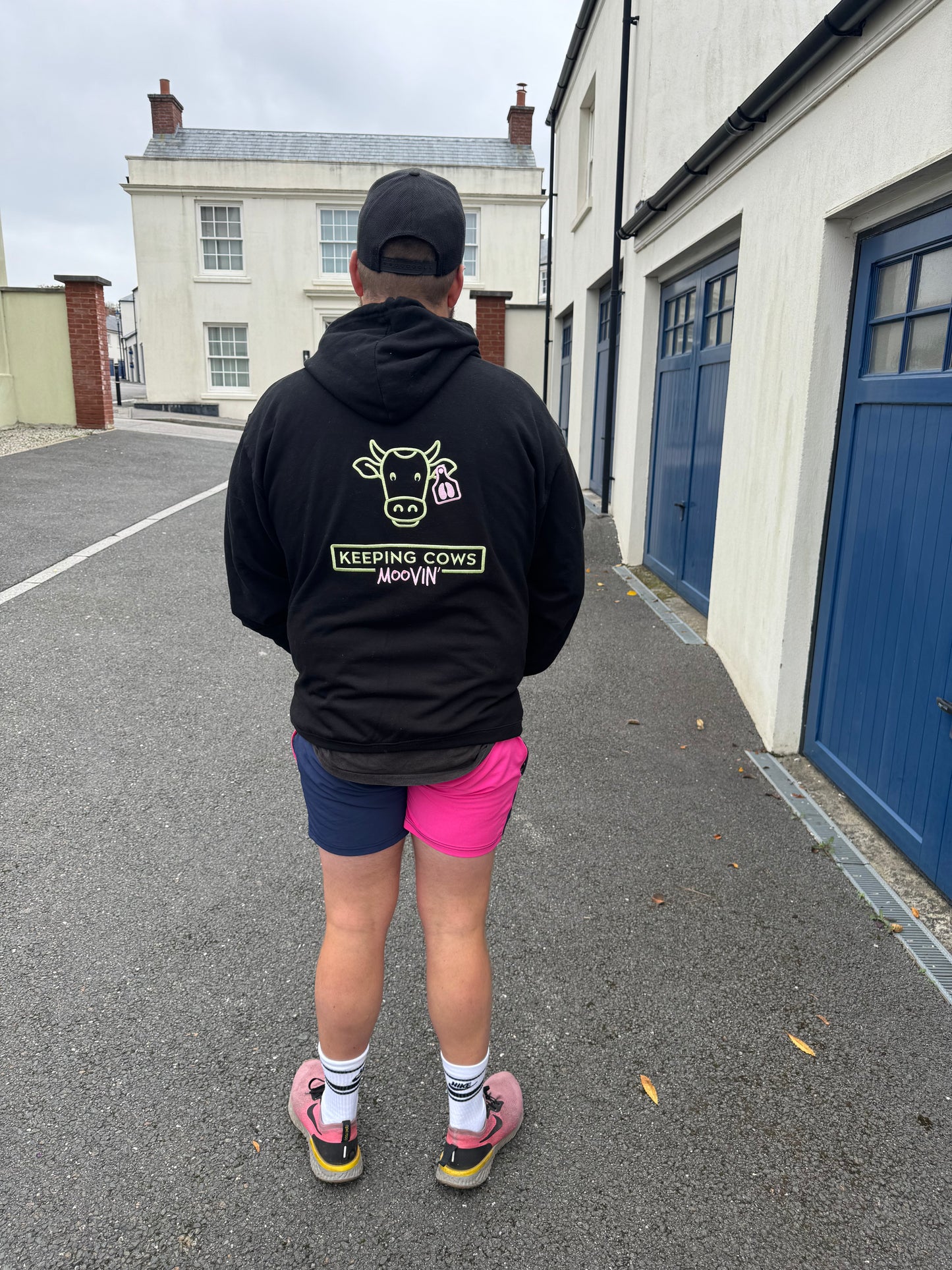Pink and green logo hoodie